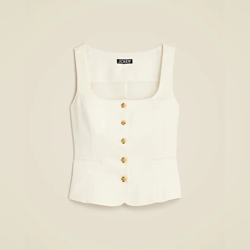 Women’s J.Crew White Button Up Vest With Pockets Size 10 Feminine Office Casual